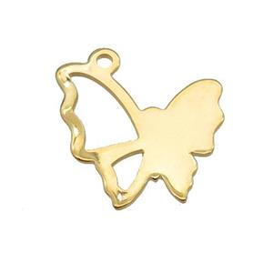 Stainless Steel Butterfly Pendant Gold Plated, approx 16-17mm