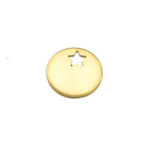 Stainless Steel Circle Pendant Star Gold Plated, approx 12.5mm