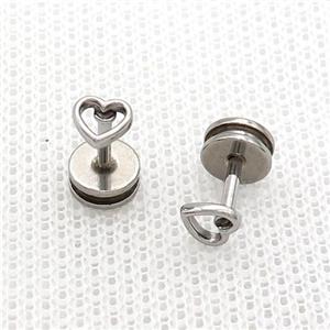 Raw Stainless Steel Stud Earrings Heart, approx 5mm