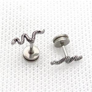 Raw Stainless Steel Stud Earrings Snake, approx 4-13mm