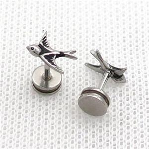 Raw Stainless Steel Stud Earrings Birds, approx 10mm
