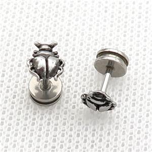 Raw Stainless Steel Stud Earrings Beetle, approx 6-7mm