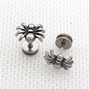 Raw Stainless Steel Stud Earrings Spider, approx 8-10mm