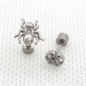 Raw Stainless Steel Stud Earrings Spider, approx 6mm, 10mm
