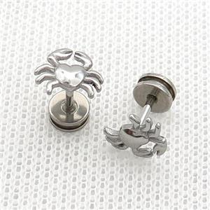 Raw Stainless Steel Stud Earrings Scorpion, approx 8-9mm