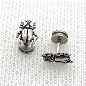 Raw Stainless Steel Stud Earrings Beetle, approx 7-10mm