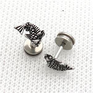 Raw Stainless Steel Stud Earrings Fish, approx 6-9mm