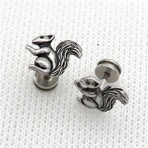 Raw Stainless Steel Stud Earrings Squirrel, approx 10-13mm