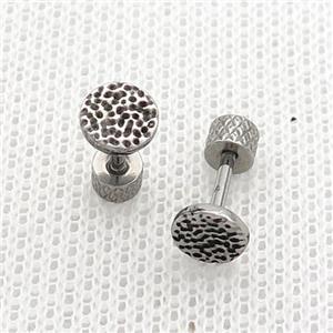 Raw Stainless Steel Stud Earrings Circle, approx 6mm