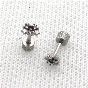 Raw Stainless Steel Stud Earrings Pave Rhinestone Star, approx 5-6mm