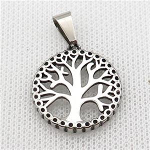 Raw Stainless Steel Pendant Tree Of Life, approx 22mm