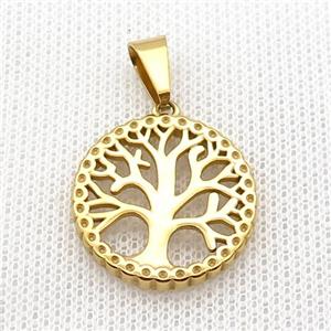 Stainless Steel Pendant Tree Of Life Gold Plated, approx 22mm