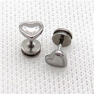 Raw Stainless Steel Stud Earrings Heart, approx 7mm