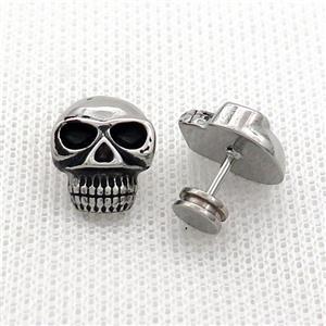 Raw Stainless Steel Stud Earrings Skull, approx 12-13.5mm