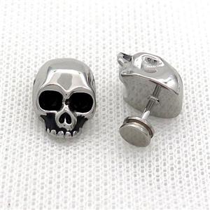 Raw Stainless Steel Stud Earrings Skull, approx 12-17mm