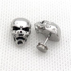 Raw Stainless Steel Stud Earrings Skull, approx 11-17mm