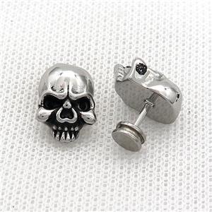 Raw Stainless Steel Stud Earrings Skull, approx 11-15.5mm