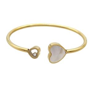 Stainless Steel Pave Shell Heart Gold Plated, approx 15mm, 8mm, 3mm, 48-55mm dia