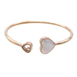 Stainless Steel Pave Shell Heart Rose Gold, approx 15mm, 8mm, 3mm, 48-55mm dia