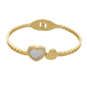 Stainless Steel Pave Shell Heart Gold Plated, approx 13mm, 9mm, 3.5mm, 48-55mm dia