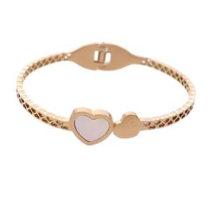 Stainless Steel Pave Shell Heart Rose Gold, approx 13mm, 9mm, 3.5mm, 48-55mm dia