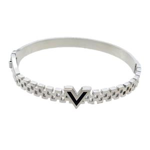 Raw Stainless Steel Bangle V Enamel, approx 10mm, 6mm, 50-58mm dia