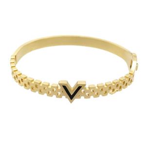 Stainless Steel Bangle Letter-V Enamel Gold Plated, approx 10mm, 6mm, 50-58mm dia
