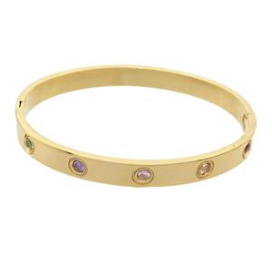 Stainless Steel Bangle Pave Rhinestone Gold Plated, approx 7mm, 55-60mm dia