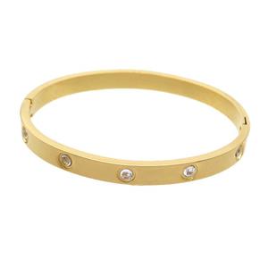 Stainless Steel Bangle Pave Rhinestone Gold Plated, approx 6mm, 50-58mm dia