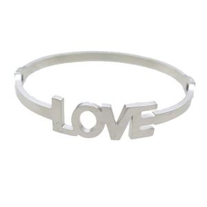 Raw Stainless Steel Bangle LOVE, approx 12-33mm, 50-60mm dia