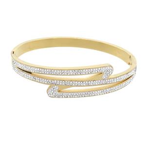 Stainless Steel Bangle Pave Rhinestone Gold Plated, approx 14.5mm, 50-60mm dia
