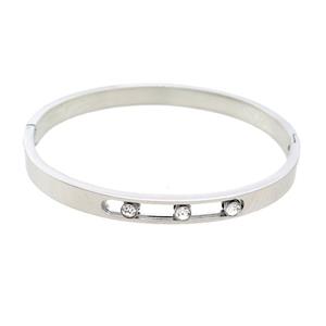 Raw Stainless Steel Bangle Pave Rhinestone, approx 6mm, 50-58mm dia
