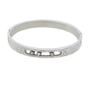 Raw Stainless Steel Bangle Pave Rhinestone, approx 8mm, 50-58mm dia