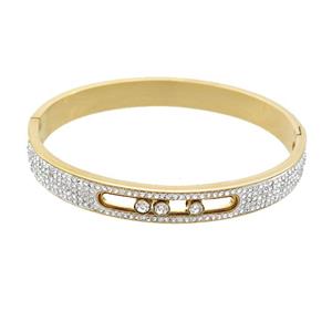 Stainless Steel Bangle Pave Rhinestone Gold Plated, approx 8mm, 50-58mm dia