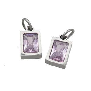 Raw Stainless Steel Pendant Pave Pink Zircon Rectangle, approx 4x6mm