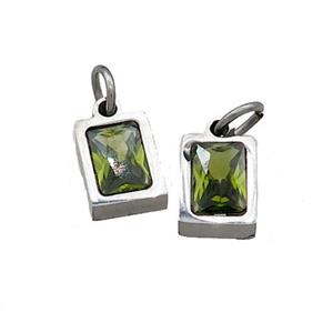 Raw Stainless Steel Pendant Pave Olive Zircon Rectangle, approx 4x6mm