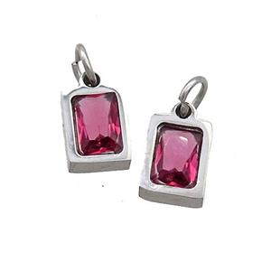Raw Stainless Steel Pendant Pave Red Zircon Rectangle, approx 4x6mm