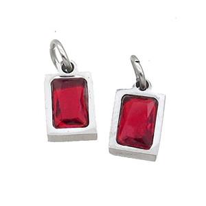 Raw Stainless Steel Pendant Pave Red Zircon Rectangle, approx 4x6mm