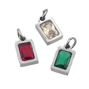 Raw Stainless Steel Pendant Pave Zircon Rectangle Mixed, approx 4x6mm