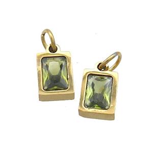 Stainless Steel Pendant Pave Olive Zircon Rectangle Gold Plated, approx 4x6mm