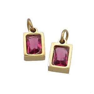 Stainless Steel Pendant Pave Red Zircon Rectangle Gold Plated, approx 4x6mm
