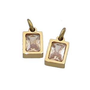 Stainless Steel Pendant Pave Champagne Zircon Rectangle Gold Plated, approx 4x6mm