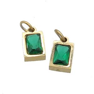 Stainless Steel Pendant Pave Green Zircon Rectangle Gold Plated, approx 4x6mm