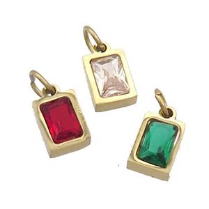 Stainless Steel Pendant Pave Zircon Rectangle Gold Plated Mixed, approx 4x6mm