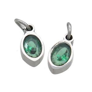 Raw Stainless Steel Eye Pendant Pave Green Zircon, approx 4x6mm