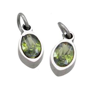 Raw Stainless Steel Eye Pendant Pave Olive Zircon, approx 4x6mm