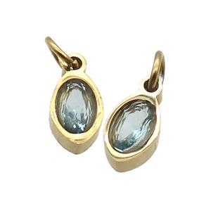 Stainless Steel Eye Pendant Pave Blue Zircon Gold Plated, approx 4x6mm