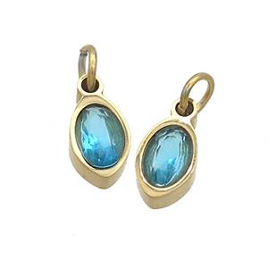 Stainless Steel Eye Pendant Pave Aqua Zircon Gold Plated, approx 4x6mm