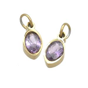 Stainless Steel Eye Pendant Pave Purple Zircon Gold Plated, approx 4x6mm