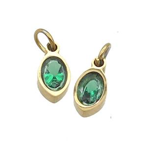 Stainless Steel Eye Pendant Pave Green Zircon Gold Plated, approx 4x6mm